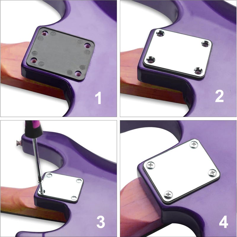 Swhmc Chrome Neck Plate for Electric Guitar with 1 Plastic Mat 4 Mounting Screws, Silver - Image 5